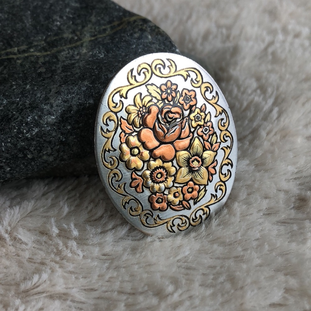 Reed & Barton Damascene Floral Bouquet Pendant Pin